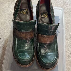 Freebird Green and Brown Crocodile Pattern Loafers
